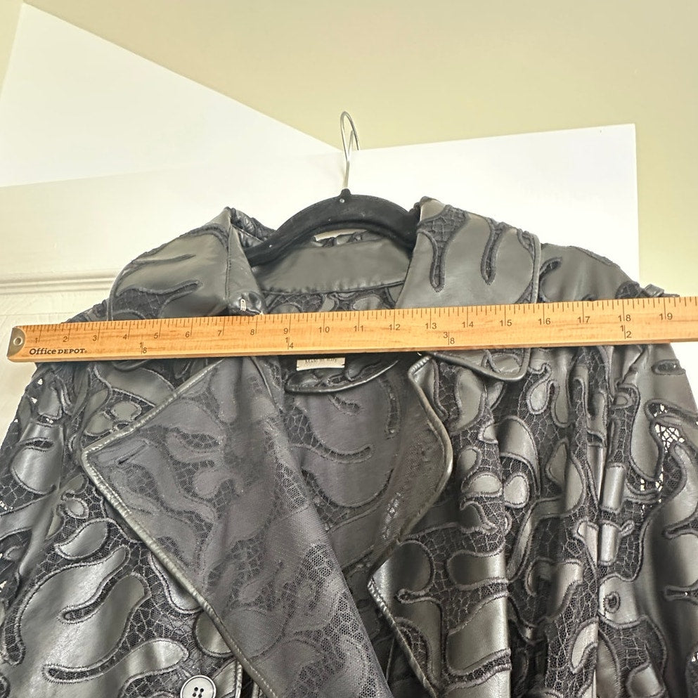 Alexander McQueen Black Leather Lace Belted Trench Coat Made in Italy 14