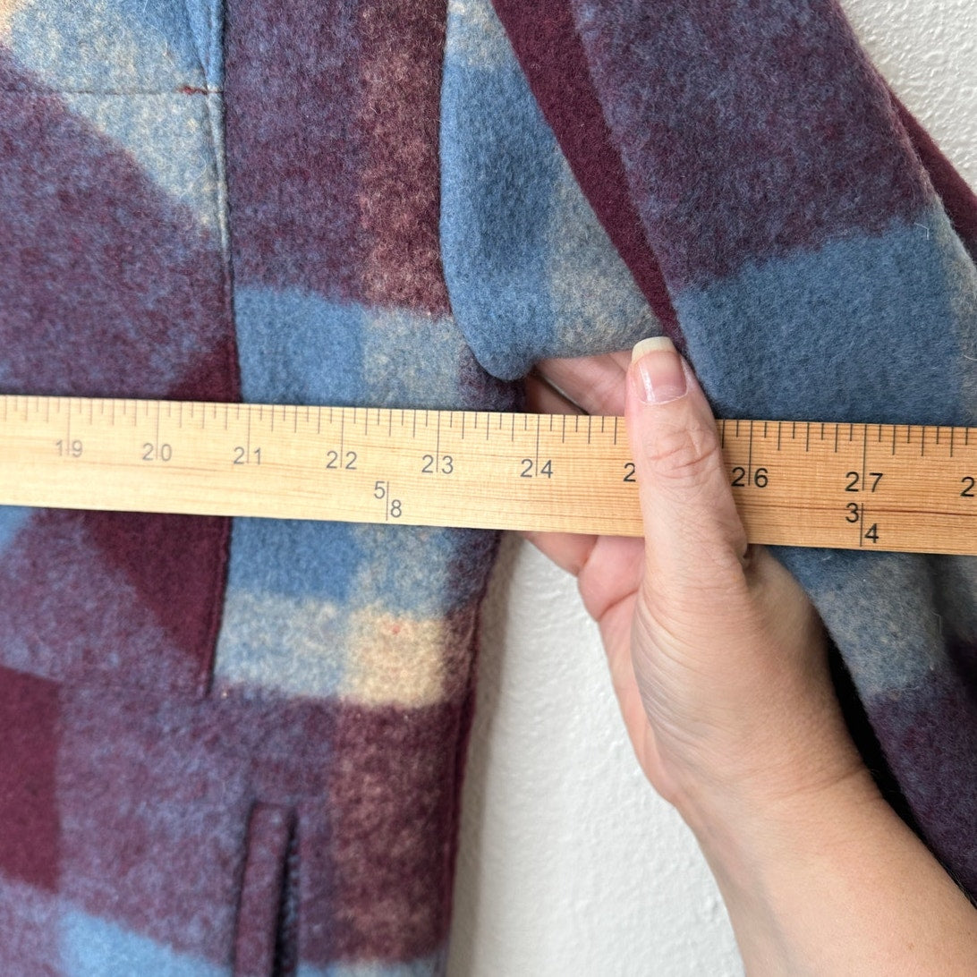 IRO Backpaip Mixed Blue & Burgundy Plaid Long Sleeve Wool Blend Coat L