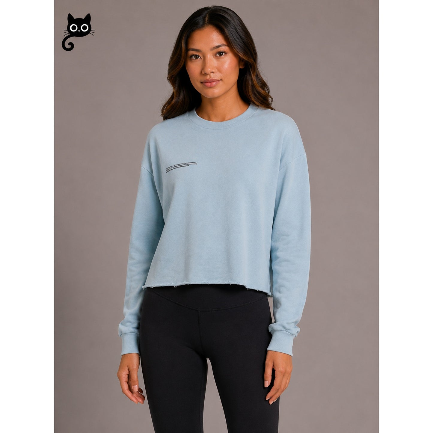 Pangaia Light Blue Long Sleeve Raw Cut Cropped Hem Round Neck Sweater S