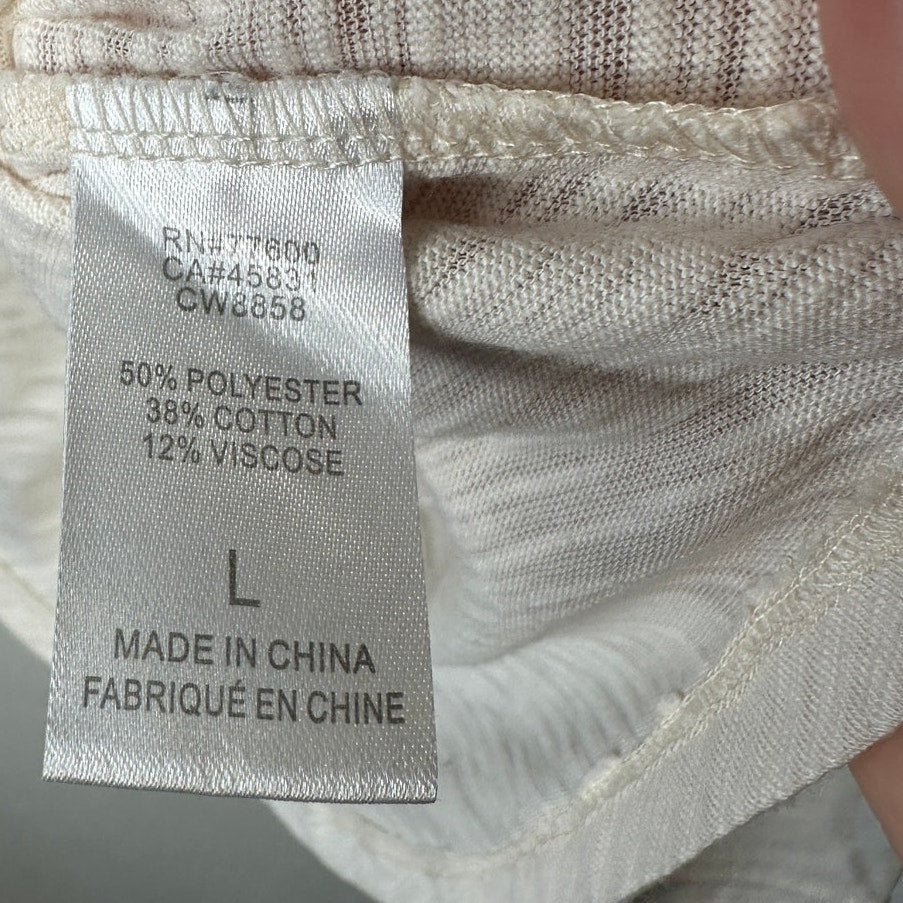 Chaser Cream V-Neck Cold Shoulder Long Sleeve Burnout Top L