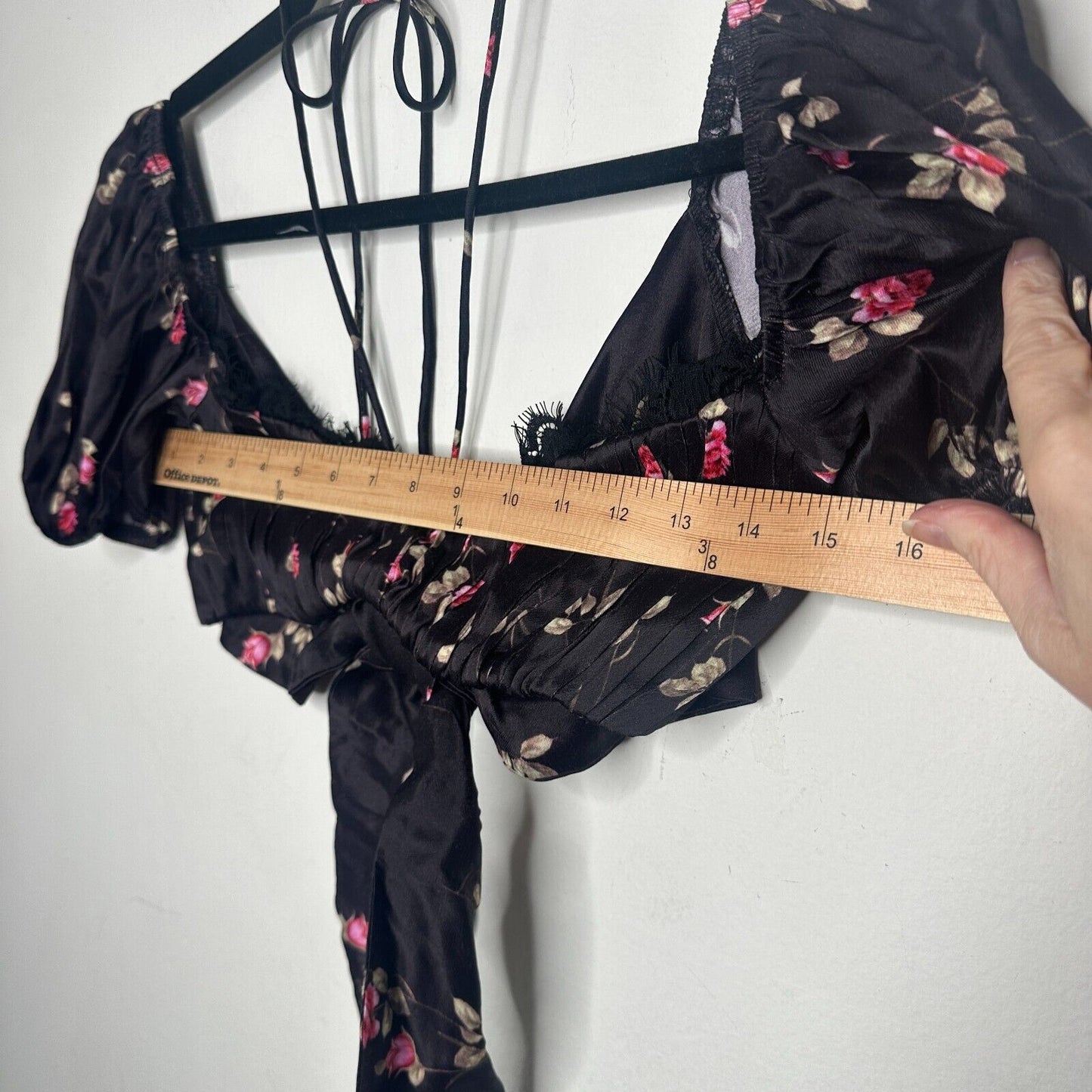 Rat & Boa Bonita Chic Satin Black Pink Floral Tie Top Sweetheart Neck Lace S
