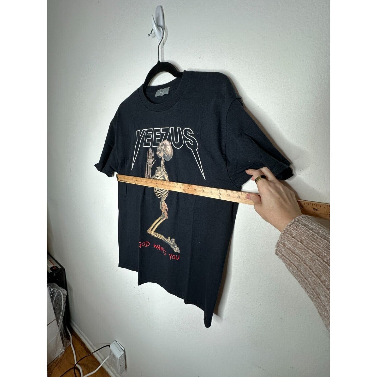 Yeezus Black God Wants You Kneeling Skeleton Graphic Short Sleeve Unisex Tee XL