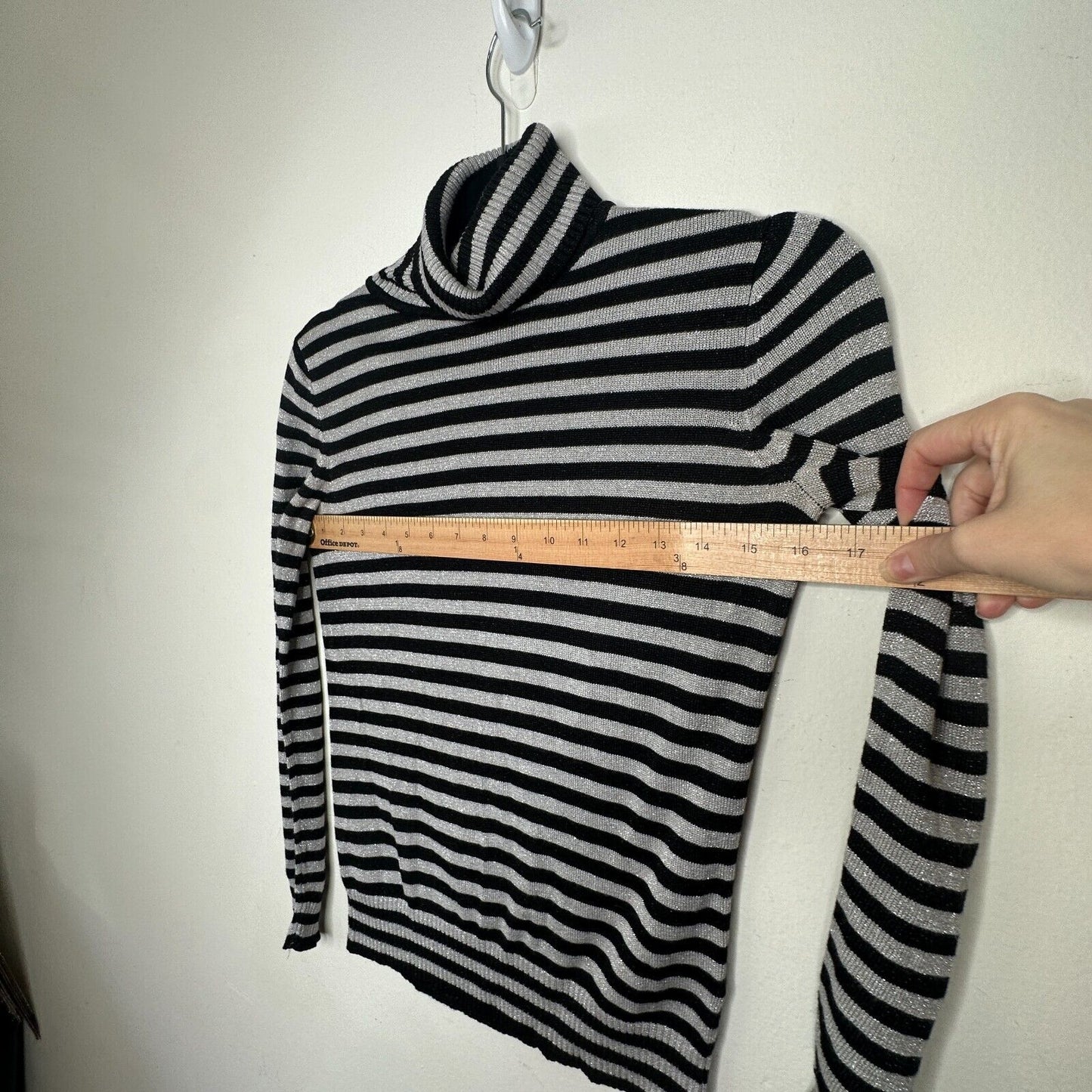 Joseph A. Silver & Black Stripe Metallic Knit Turtleneck Long Sleeve Sweater PP