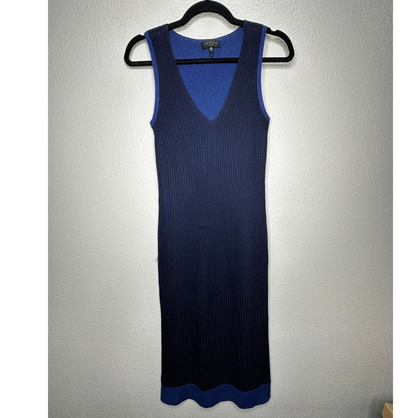 rag & bone Navy Blue Cora Ribbed Double Knit V-Neck Sleeveless Midi Dress XS