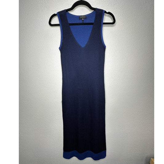 rag & bone Navy Blue Cora Ribbed Double Knit V-Neck Sleeveless Midi Dress XS