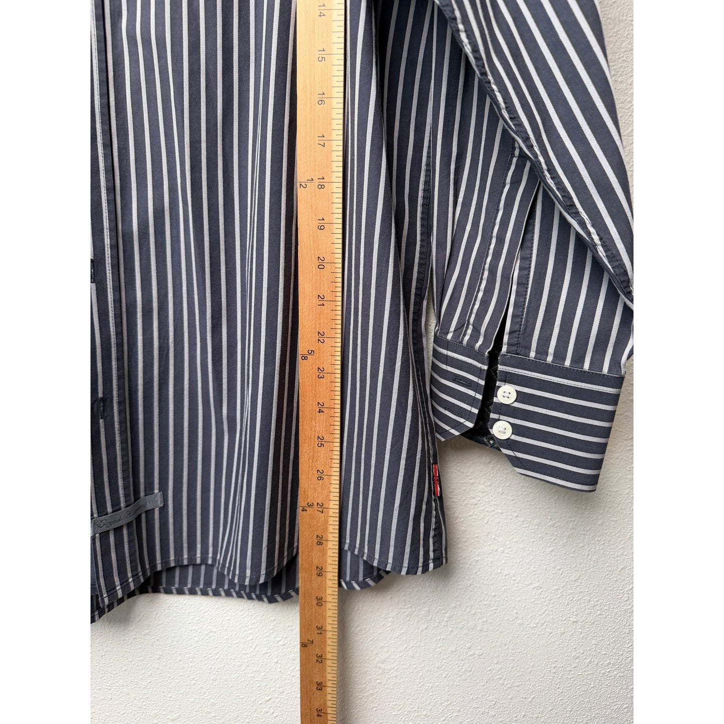 English Laundry Stripe Button Front Long Sleeve Shirt L Gray