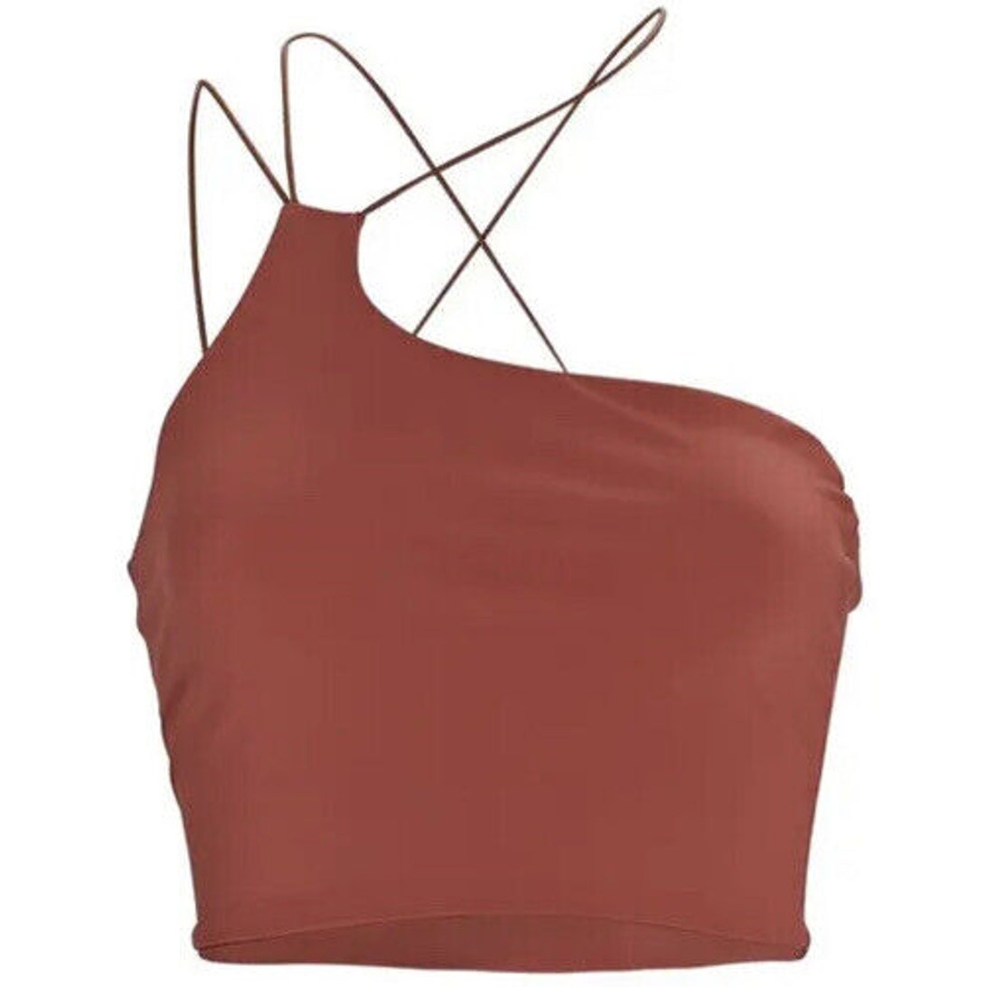 Alix NYC Rust Avon Asymmetrical Neckline One-Shoulder Spaghetti Strap Crop S