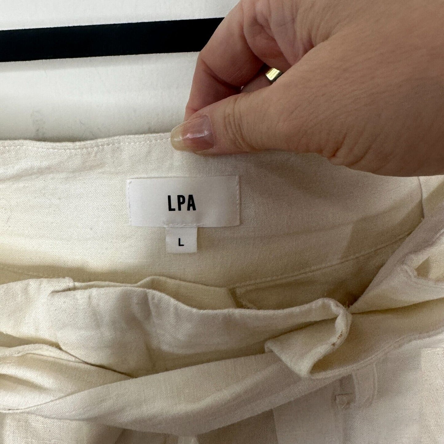 LPA Off White Linen Wide Leg Paperbag High Waist Self Tie Pleated Trousers L