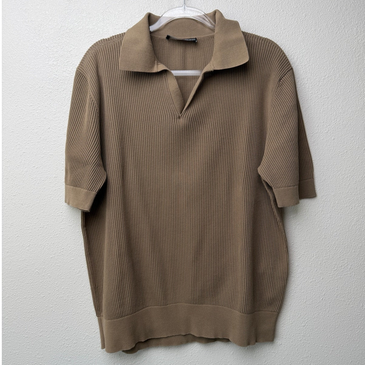 Dolce Gabbana Mens US 40 Beige Openwork Knit Polo Shirt