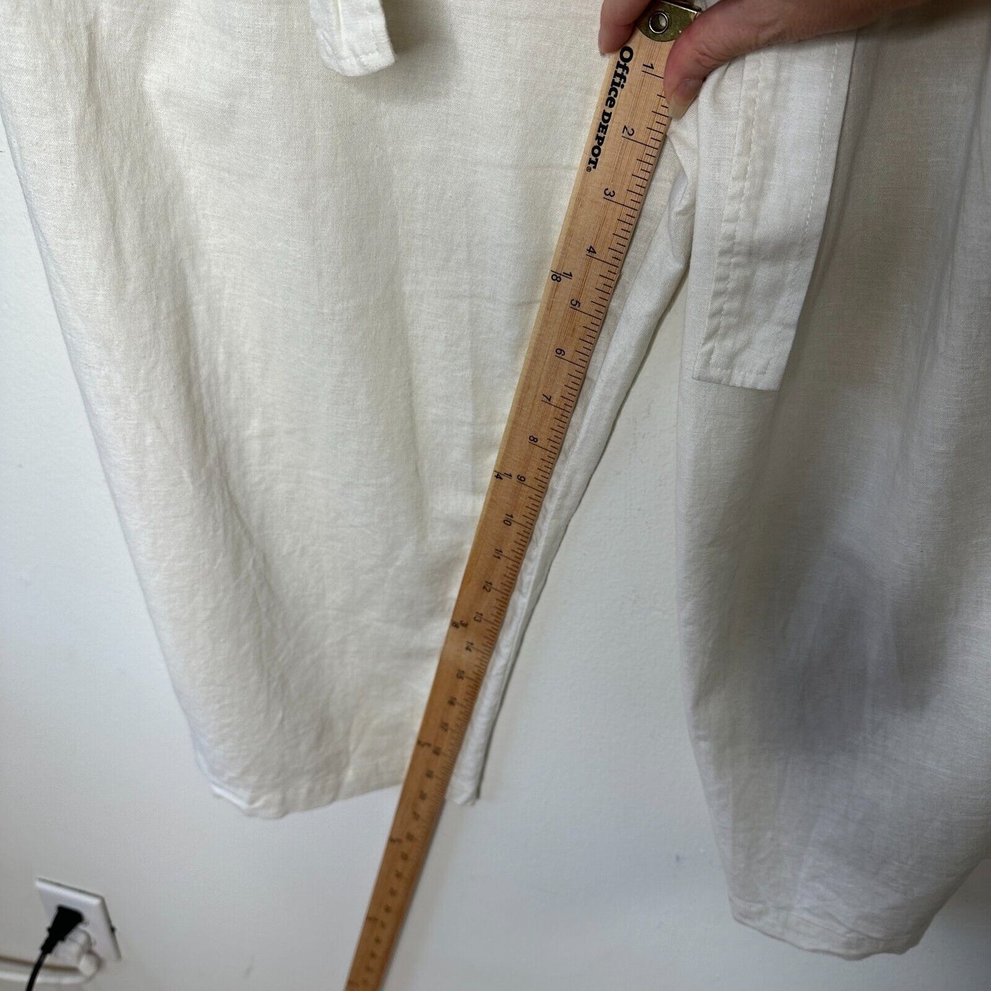 LPA Off White Linen Wide Leg Paperbag High Waist Self Tie Pleated Trousers L