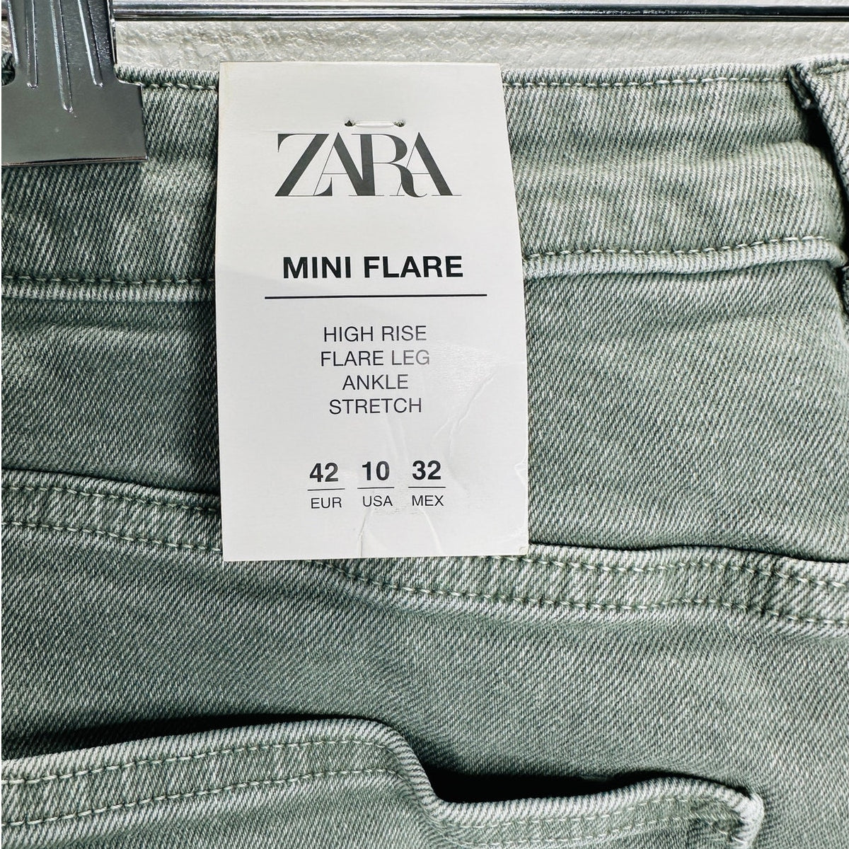 NWT Zara Olive Mini Flare High Rise Flare Leg Ankle Stretch Jean 10