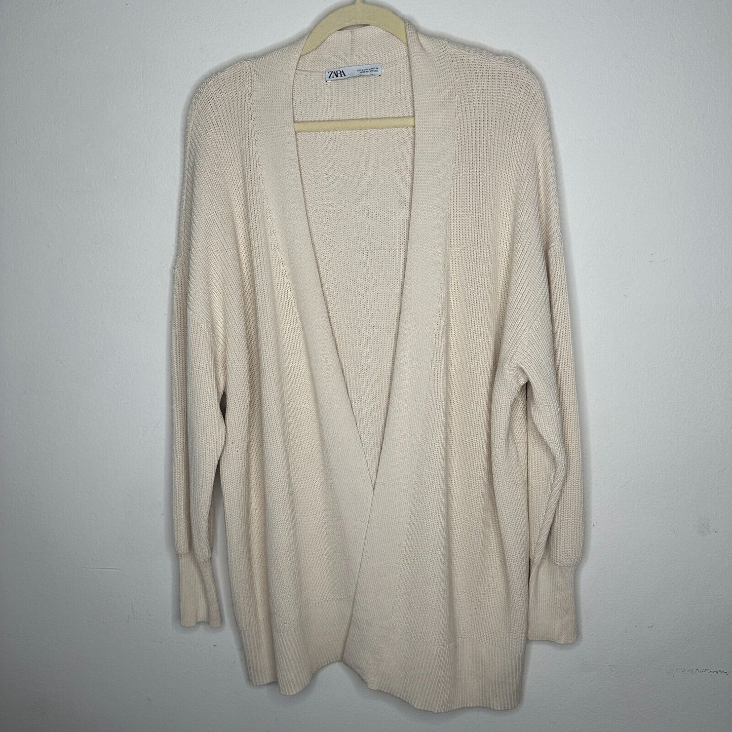 Zara Cream Heavy Ribbed Knit Longline Open Face Cardigan Sweater Ribbed Medium