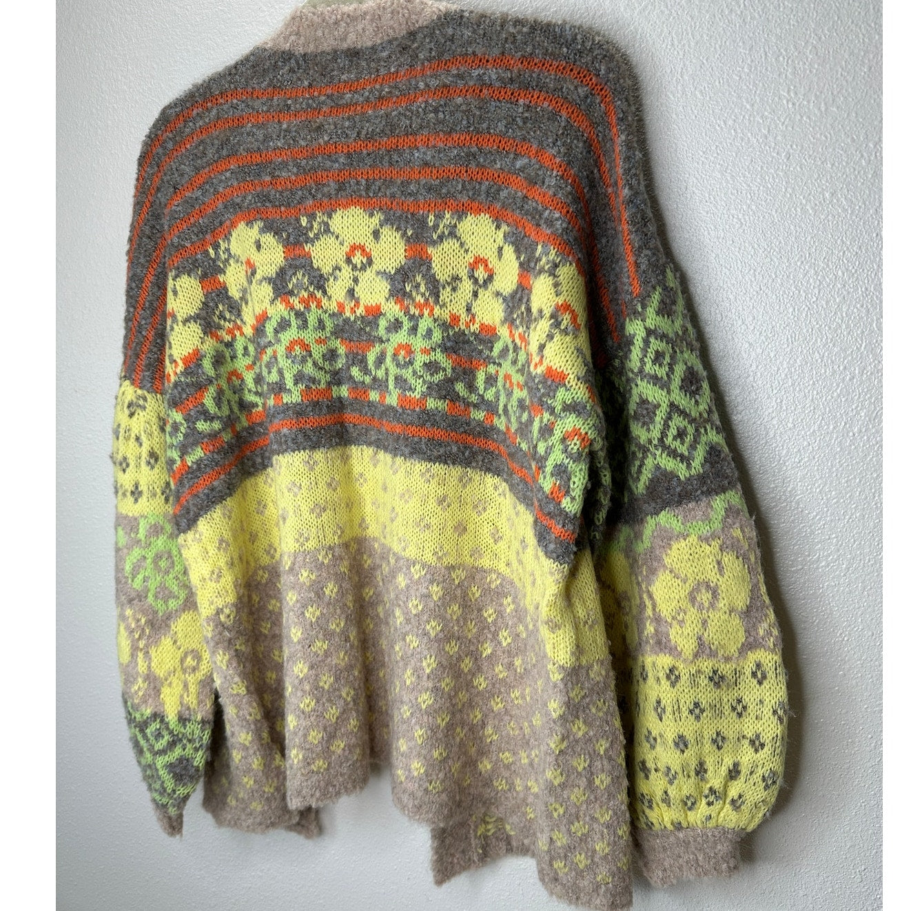 Fate Yellow Tan Gray Multi Floral & Stripe Print Open Front Cardigan XS