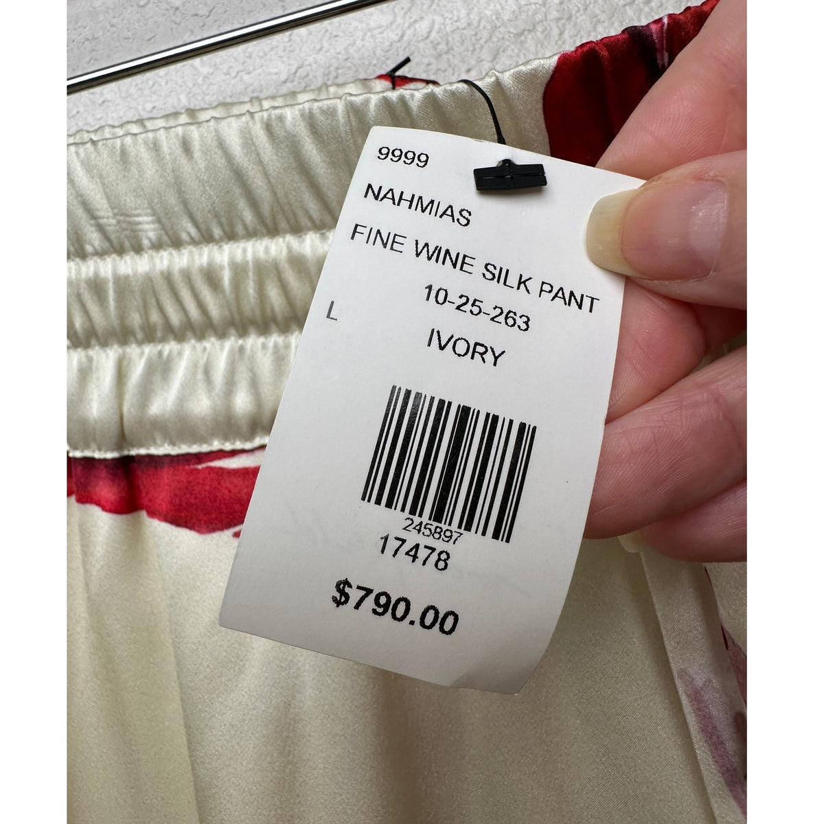 Nahmias Silk Pajama Set Wine Glass Print Ivory Cream L