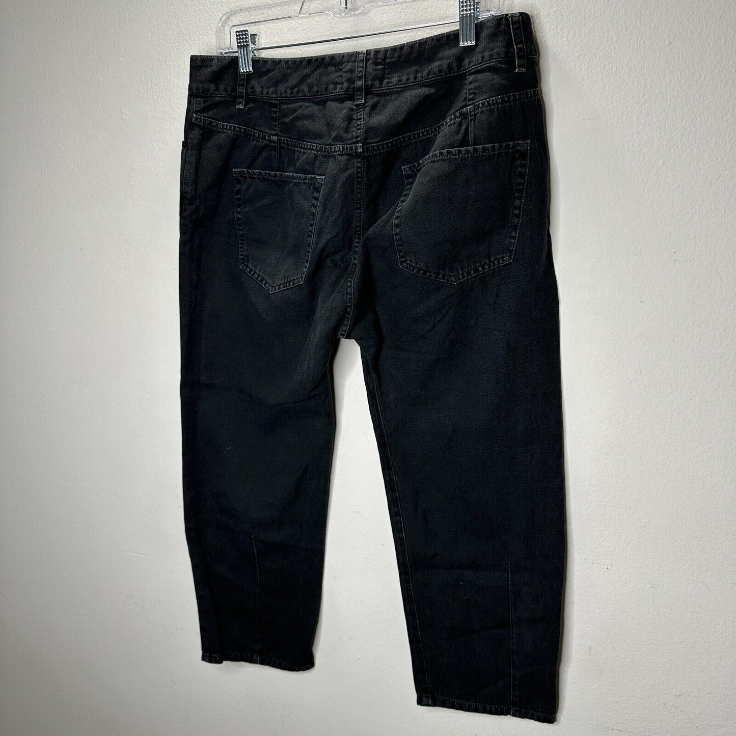 Nili Lotan Muted Black Drop Crotch Button Front Cropped Denim Jeans Size 6