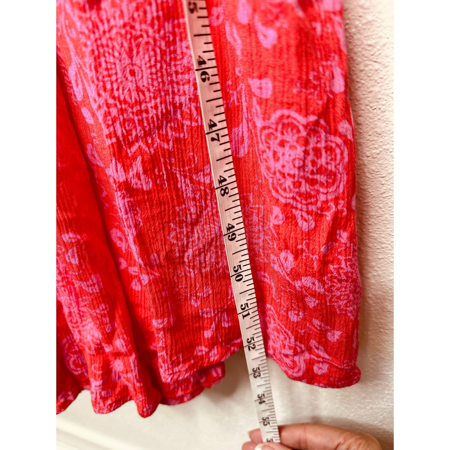 Lush Red & Pink Scoop Neck Open Tie Back Floral Print Boho Midi Sun dress S