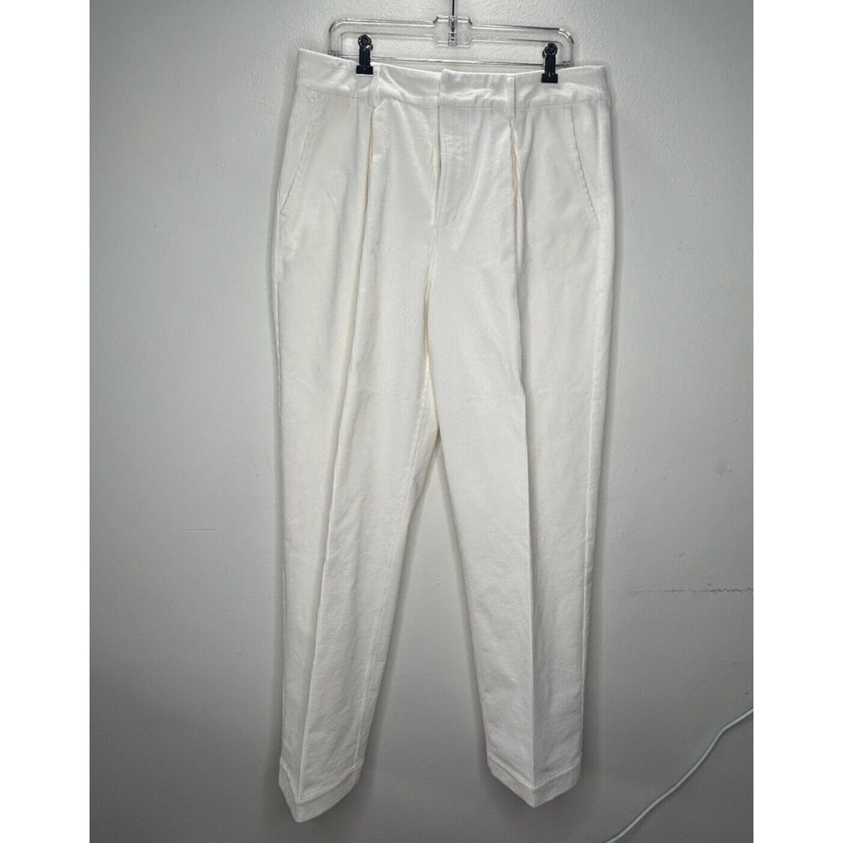 Ganni Cream Pleated Front Crease High Waist Corduroy Zip Trouser Pants 42