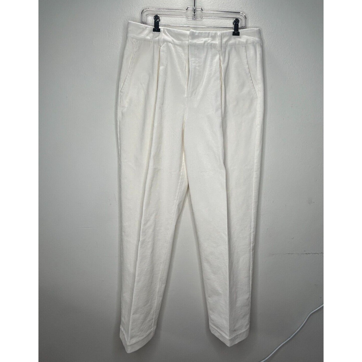 Ganni Cream Pleated Front Crease High Waist Corduroy Zip Trouser Pants 42