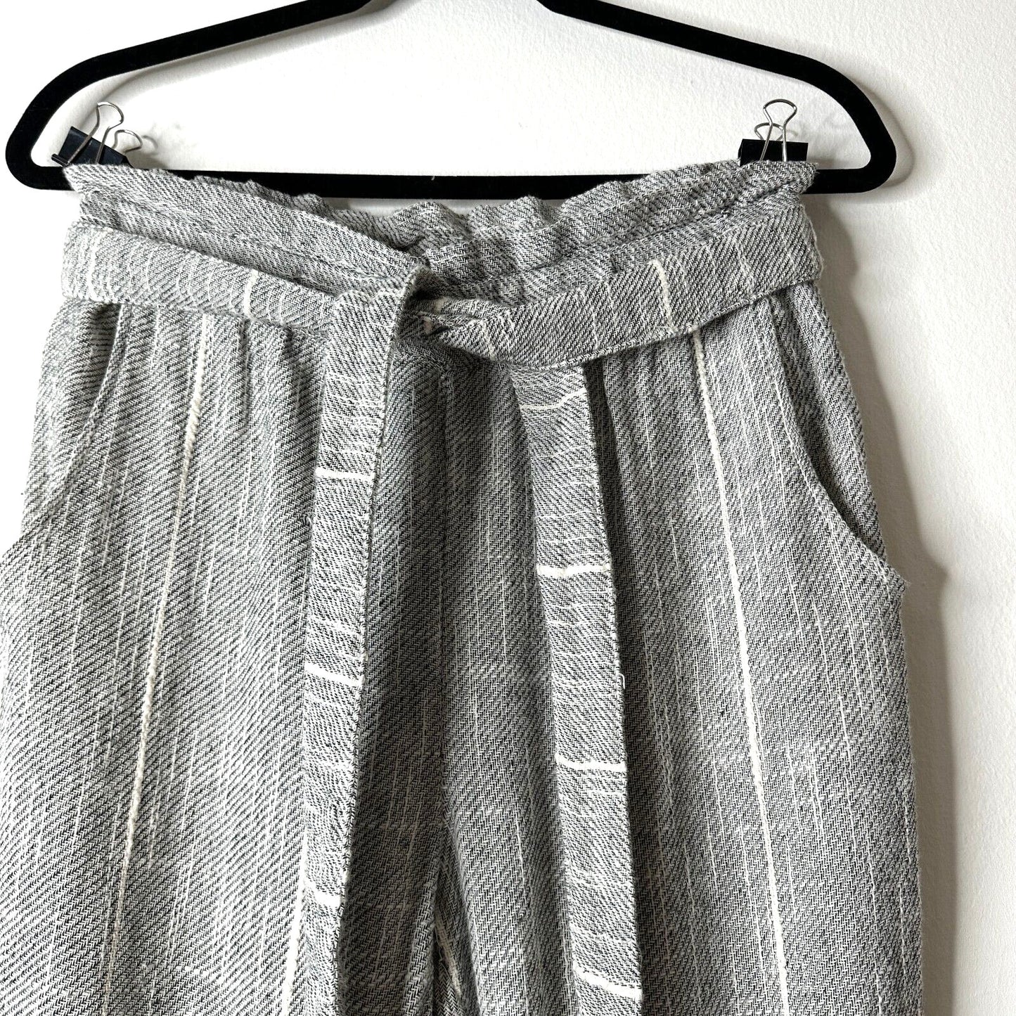 Free People Casual Cream & Black Tweed Stripe Crop Trouser Pants Tie Belt 2