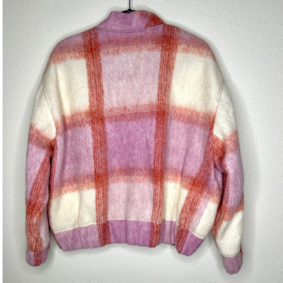 IRO Lahiana Biker Jacket Pink Tartan Plaid Long Sleeve Wool Bomber 40 / M