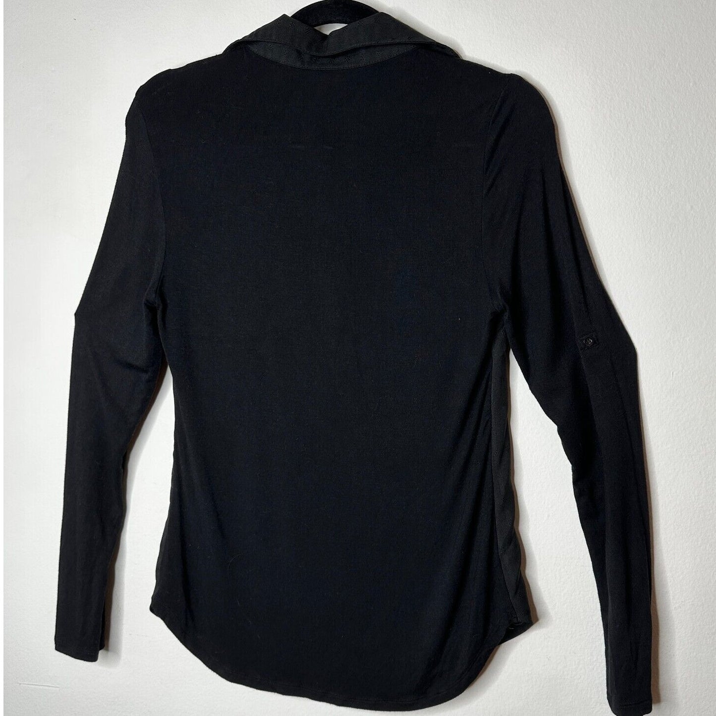 Skies Are Blue Black Stripe Stretch Front Pockets Long Sleeve Collar Blouse XS