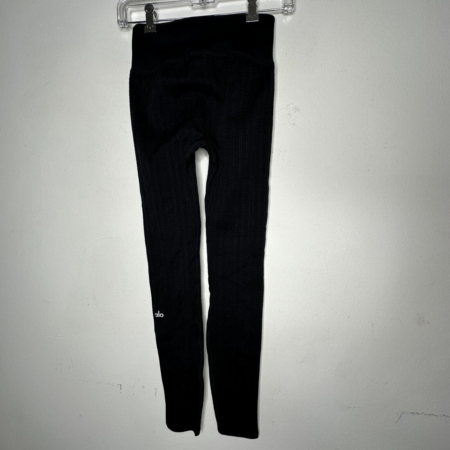 Alo Black Opaque Seamless Cable Knit Print High Waist Stretch Ankle Legging SM