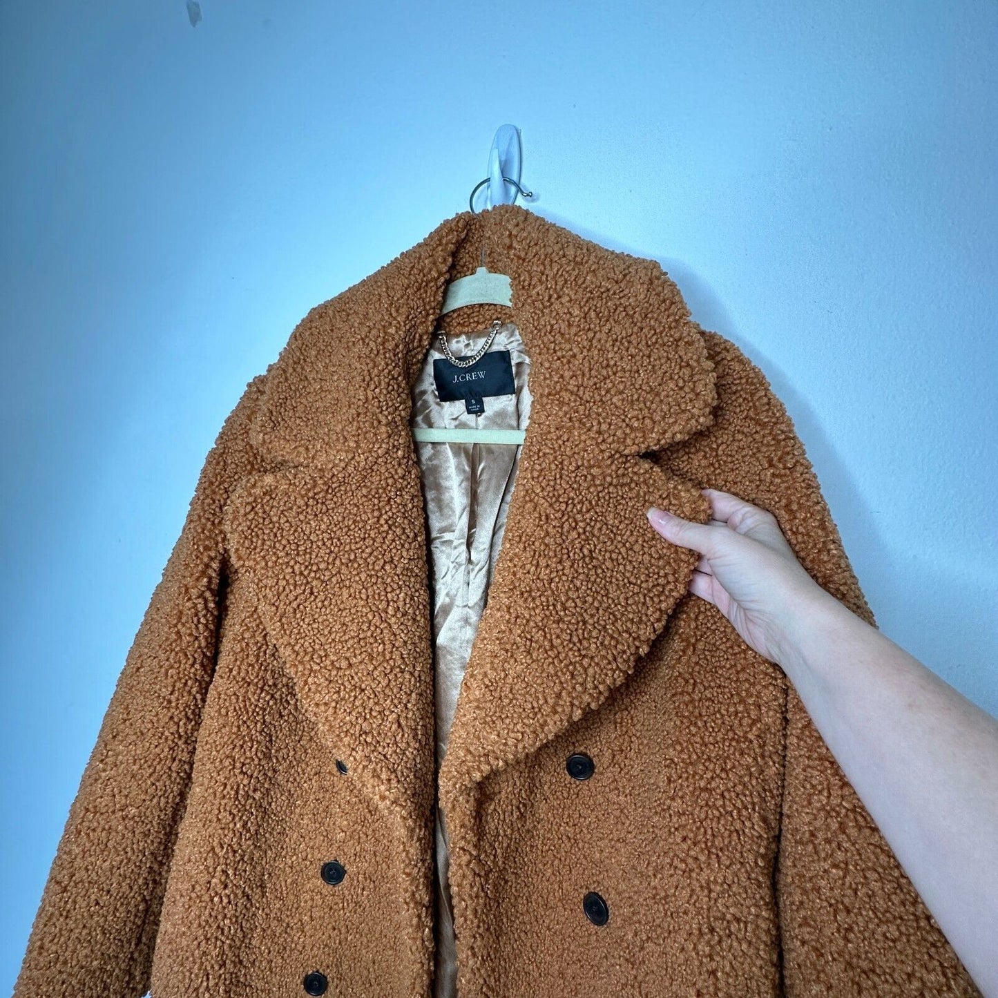 J. Crew Double Breasted Camel Adobe Clay Collared Teddy Sherpa Long Topcoat S