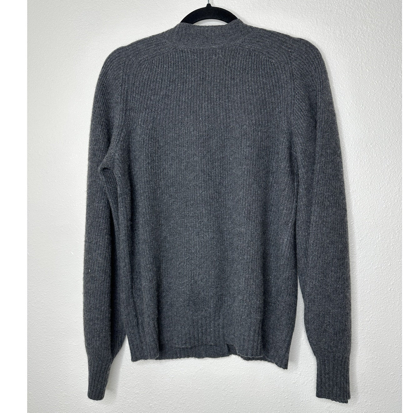 White + Warren Gray Recycled Cashmere Ribbed Button Boyfriend Cardigan S