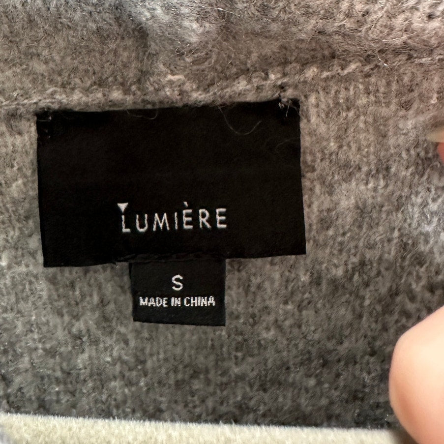 NWT Lumiere Gray & White Windowpane Cowl Neck Sweater S