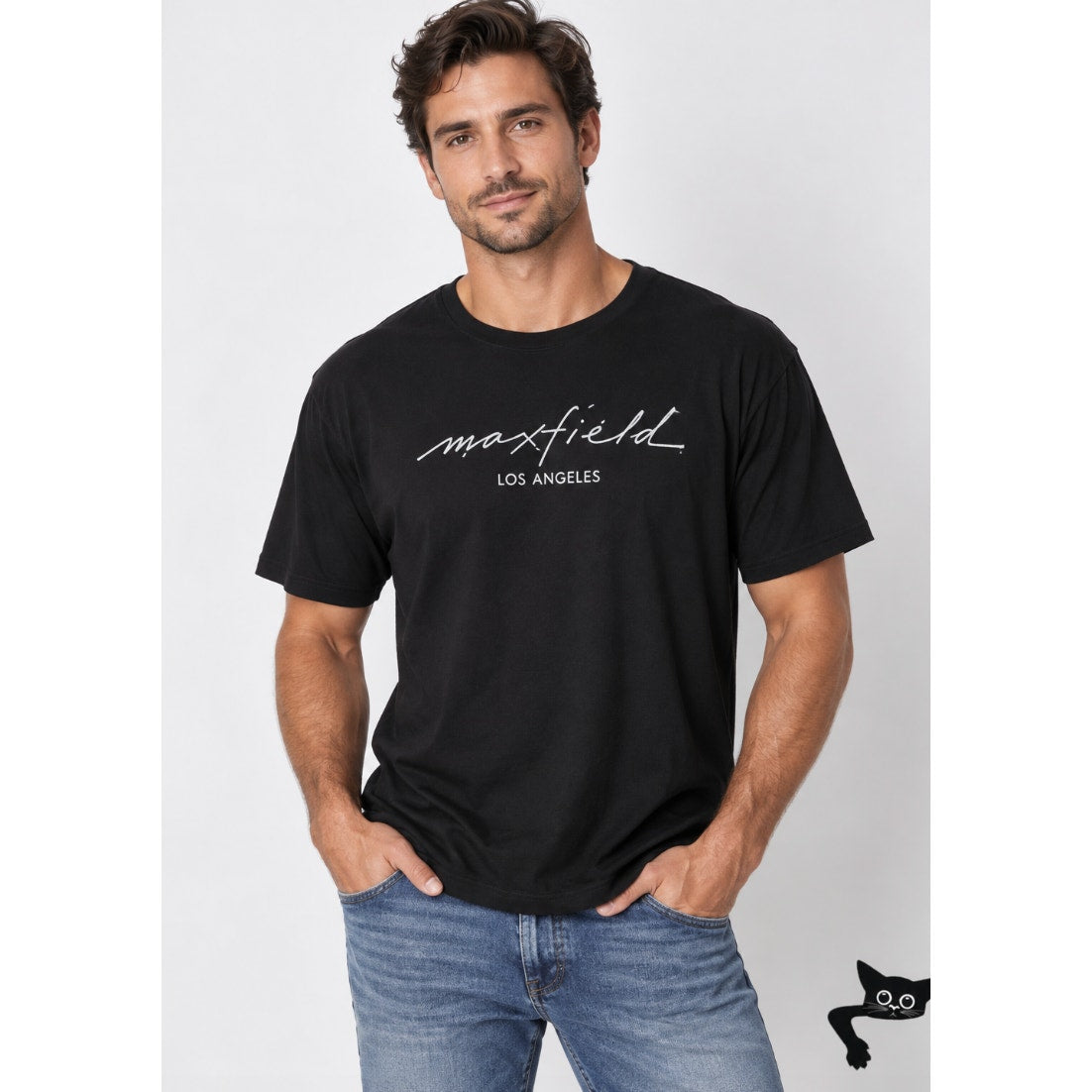 Maxfield Black Round Neck Short Sleeve Tee White Maxfield Los Angeles Logo M