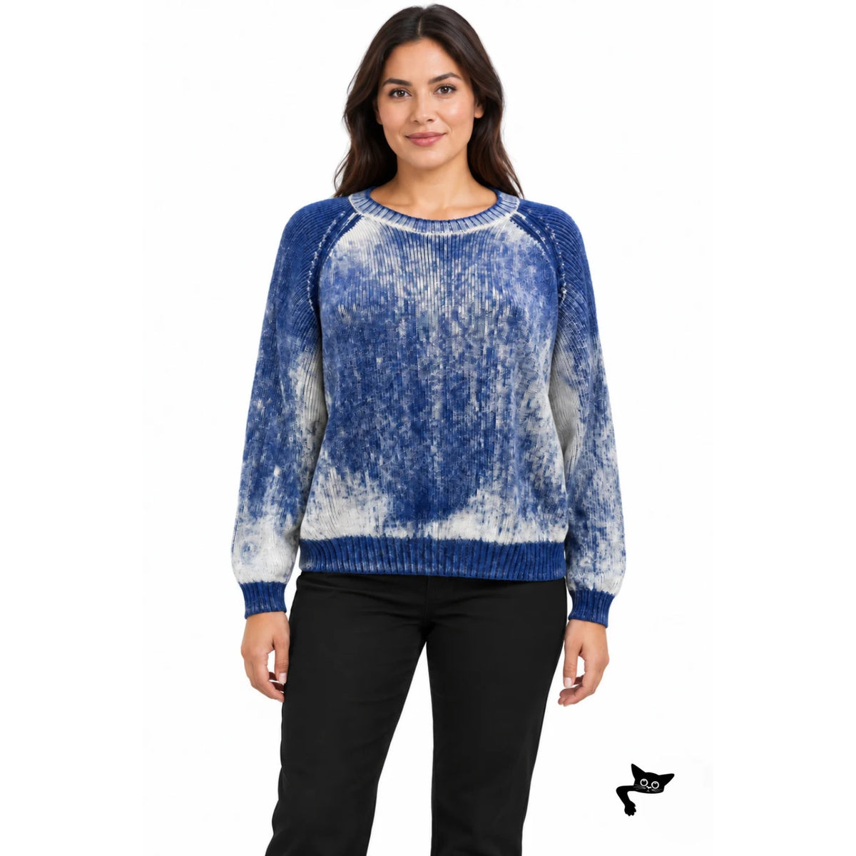 Electric&Rose Blue Ivory Acid Wash Raglan Knit Sweater Women