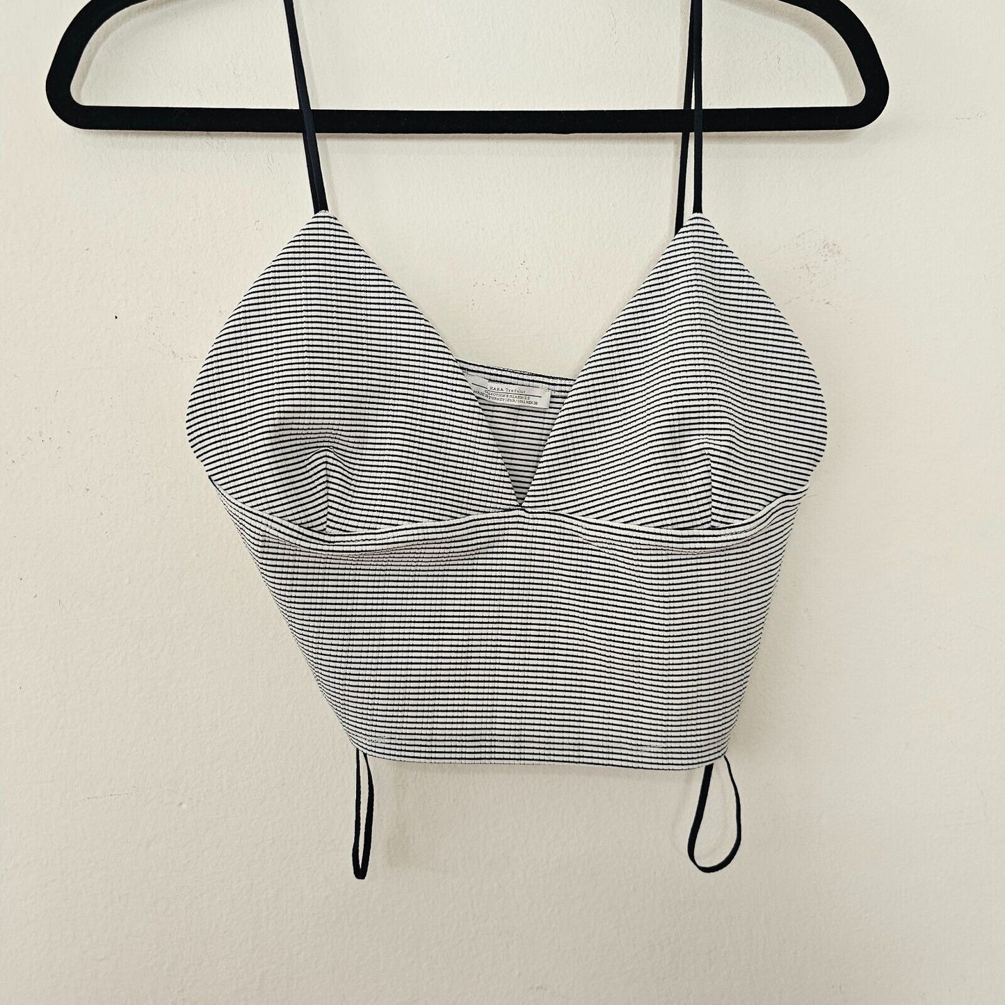 Zara Navy & White Stripe Spaghetti Strap VNeck Bralette Style Crop Top Large