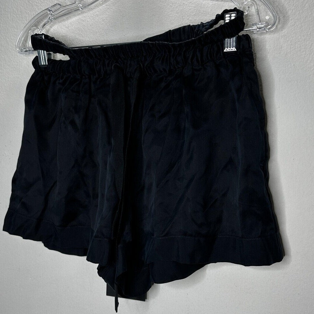 NWT PRFCT NMBR Black Satin Open Side Waistband Drawstring Shorts M
