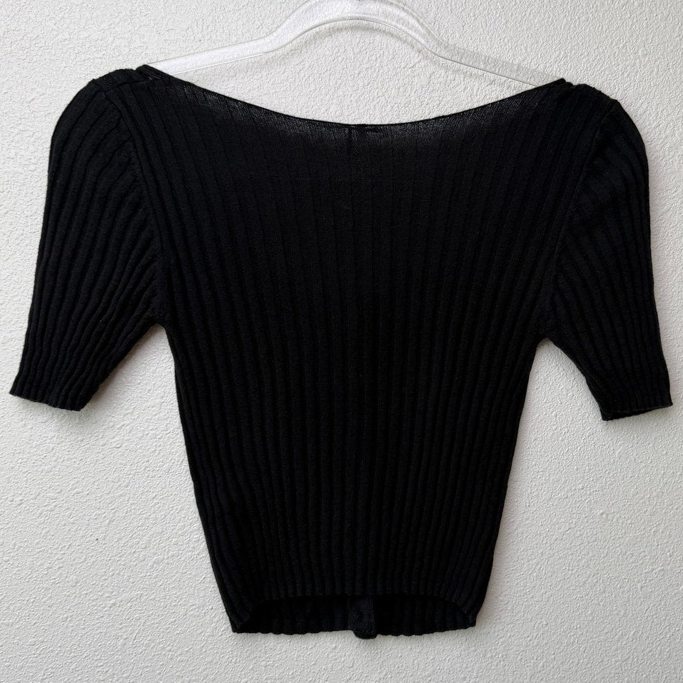 Free People Little Cutie Black Ribbed Cardigan US S