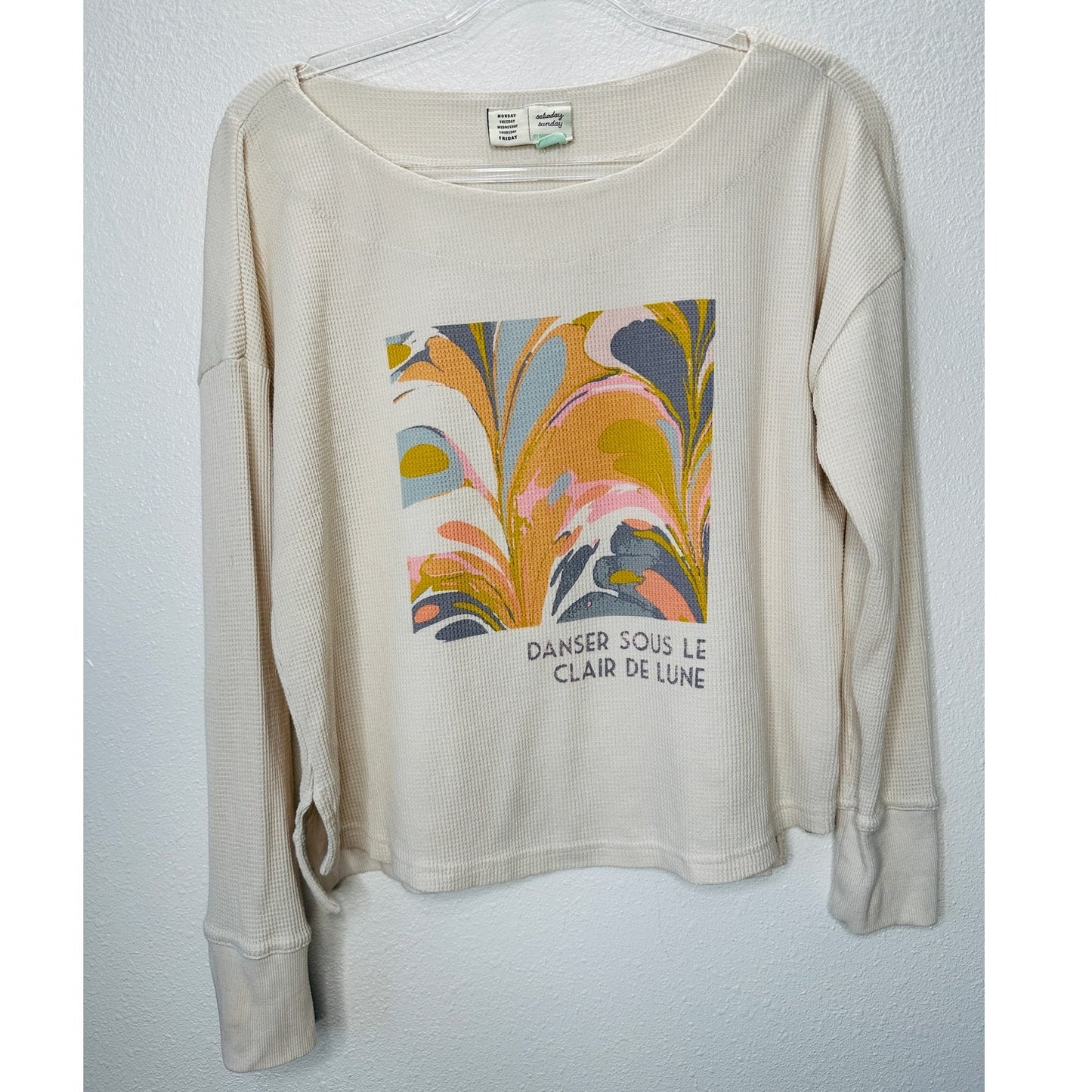 Saturday/Sunday Cream Catrina Thermal Long Sleeve Waffle Top XS