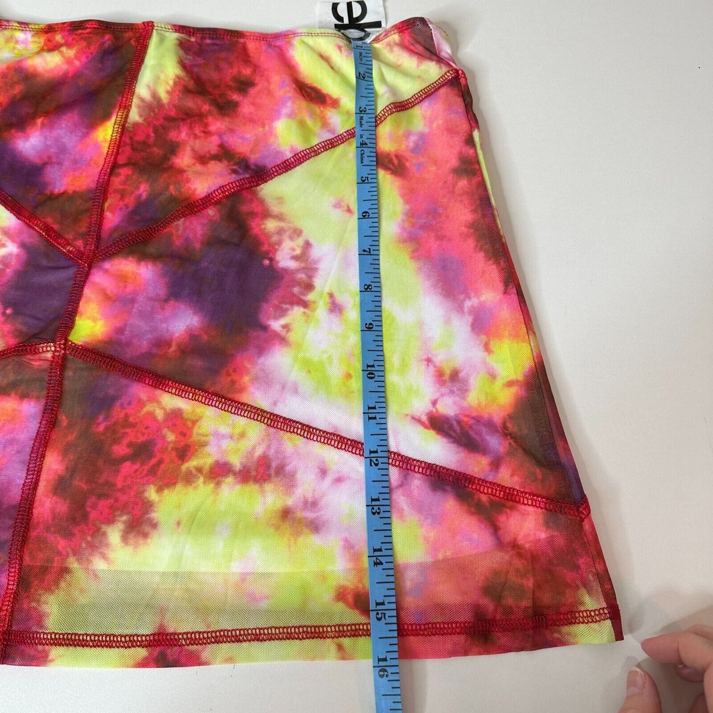Club Exx Long Sleeve Mesh Crop and Matching Mini Skirt Tie Dye Pink Yellow Red L