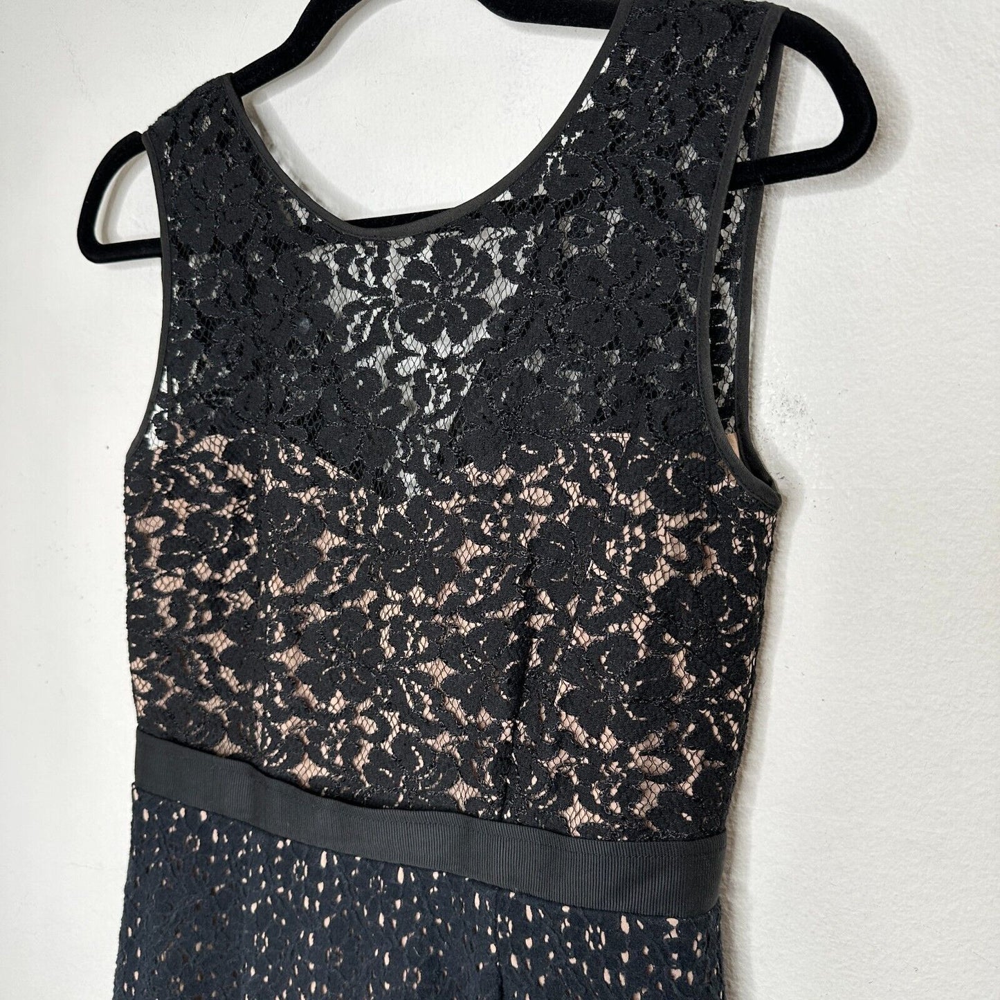 BCBGMAXAZRIA Black Lace Nude Lining Alice Dress Sleeveless Round-Neck Zip Back 2