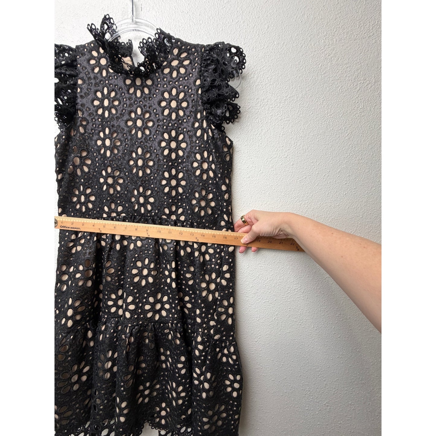 Sea New York Black Eyelet Lace Mock Neck Ruffle Dress US 0