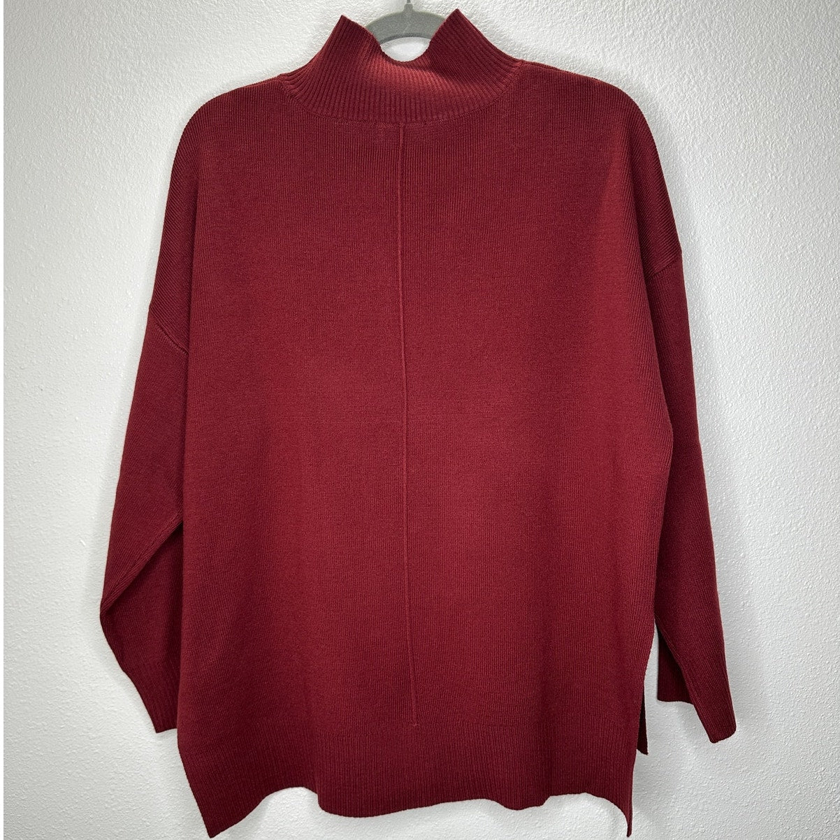 The Work Shop Burgundy Mock Neck Long Sleeve High Low Sweater S