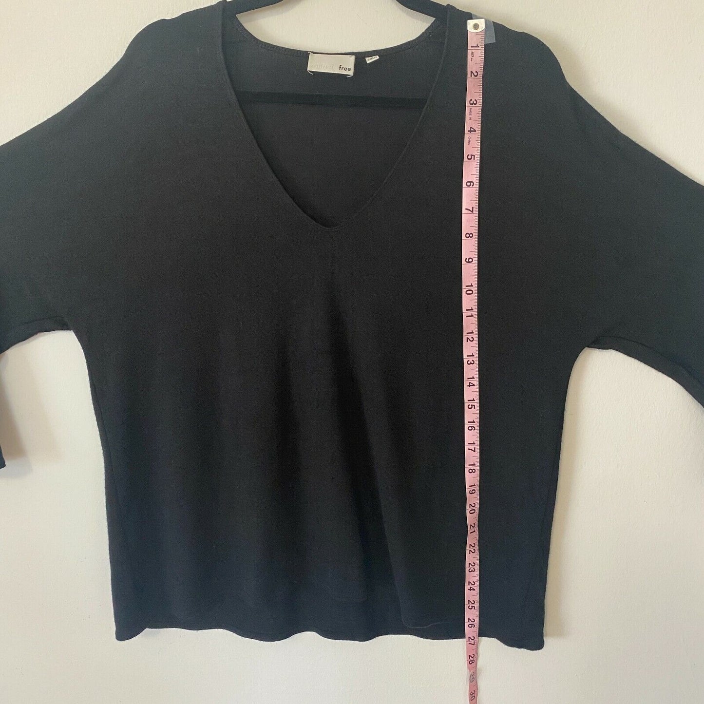 Aritizia Wilfred Free Black Thin Knit V-Neck 3/4 Sleeve Boxy Sweater Jumper M