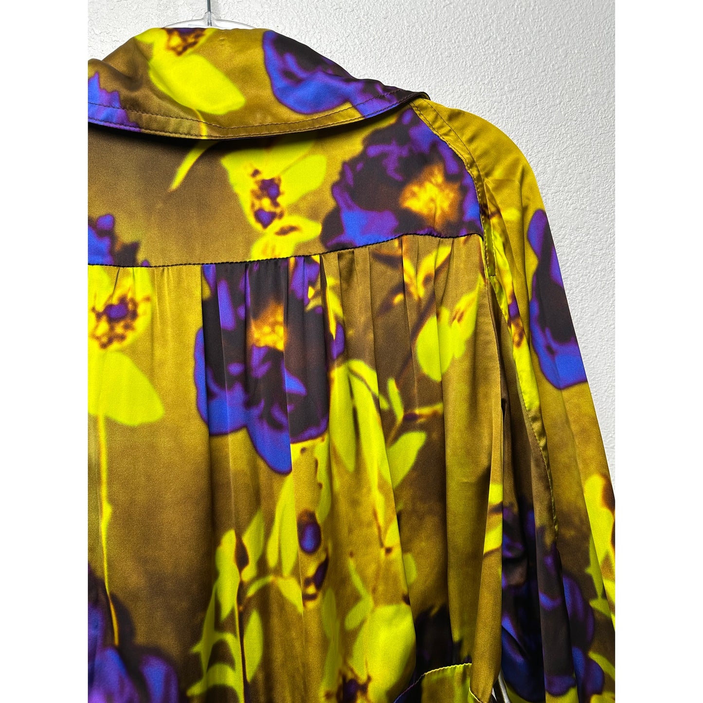 Dries Van Noten floral satin trench coat yellow women US 8 double-breasted