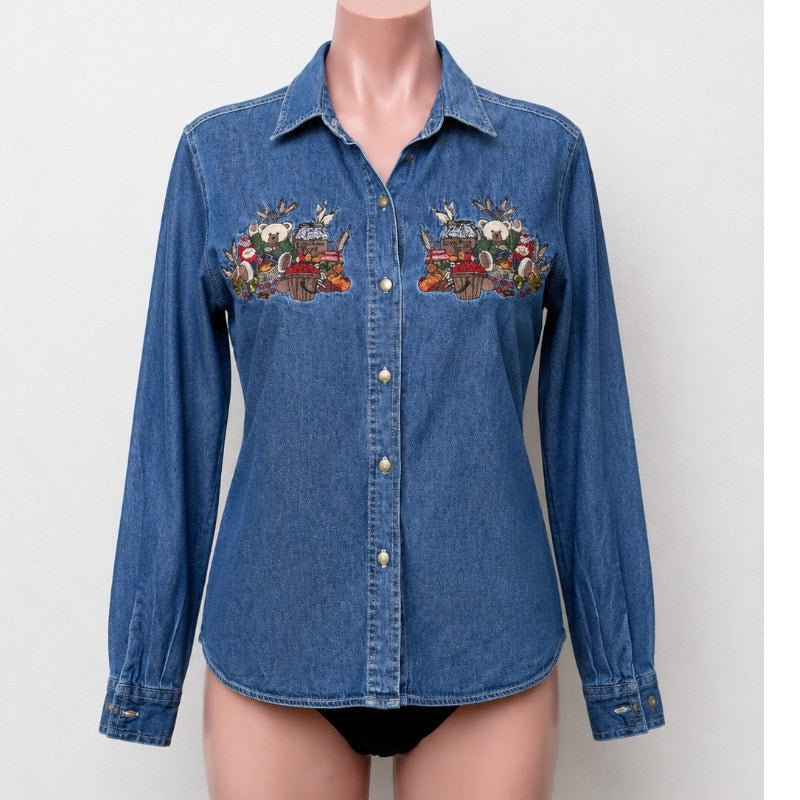 Cabin Creek Vintage Denim Embroidered Teddy Bear Shirt PL