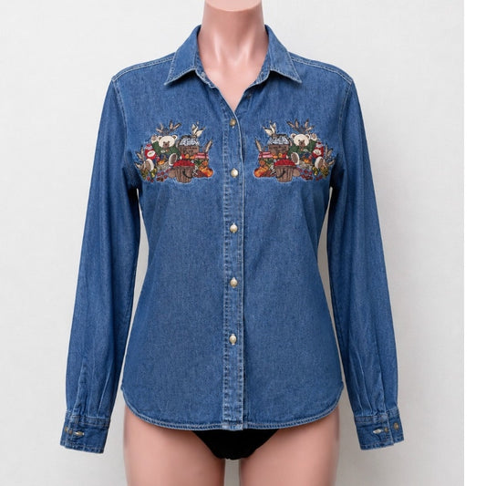 Cabin Creek Vintage Denim Embroidered Teddy Bear Shirt PL