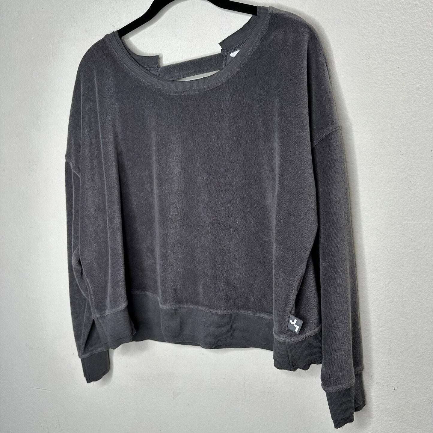Joy Lab Dark Gray Long Sleeve Crop Terrycloth Sweater Faux Wrap Open V-Back SM