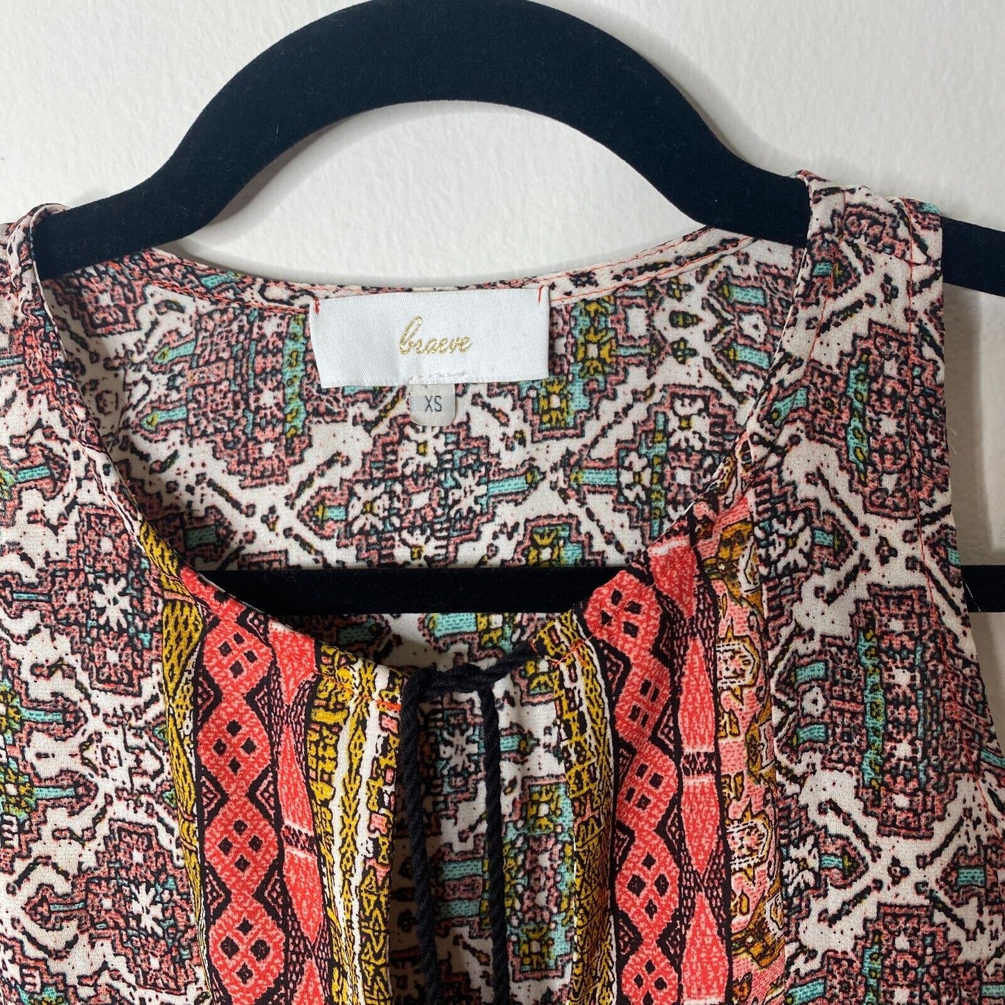 Braeve Brown Peach Teal and Cream Aztec Front Tie Sleeveless Tank Extra Small