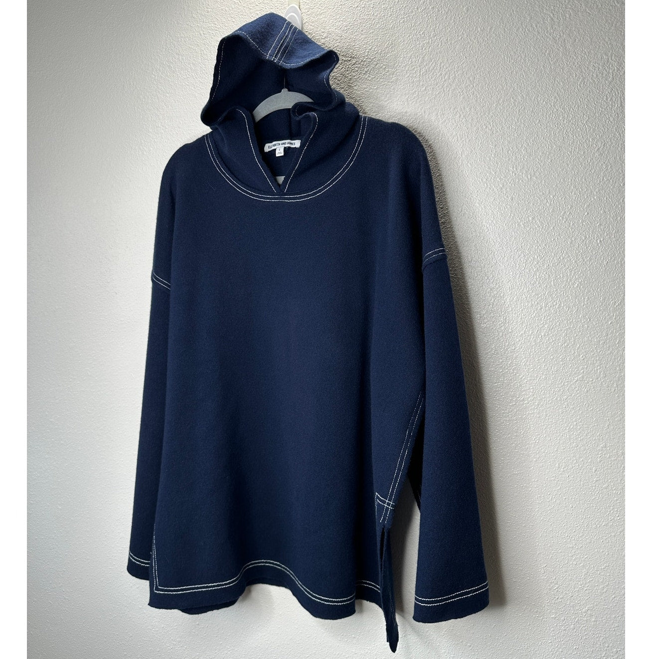 Elizabeth and James Navy with White Stitch Long Sleeve Hooded Sweater L