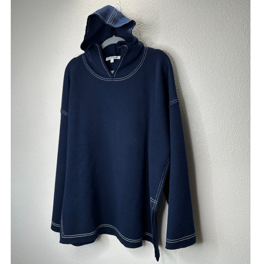Elizabeth and James Navy with White Stitch Long Sleeve Hooded Sweater L