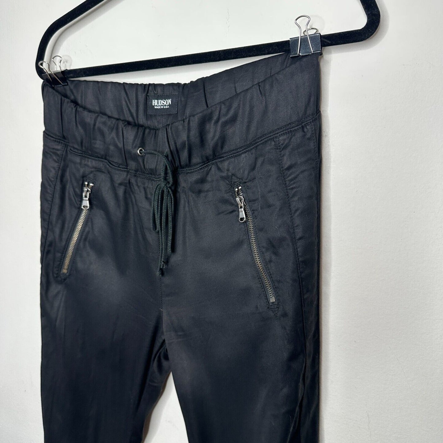 Revolve Hudson Katie Crop Black Sweatpant Jogger Zip Pocket Drawstring Pants 26