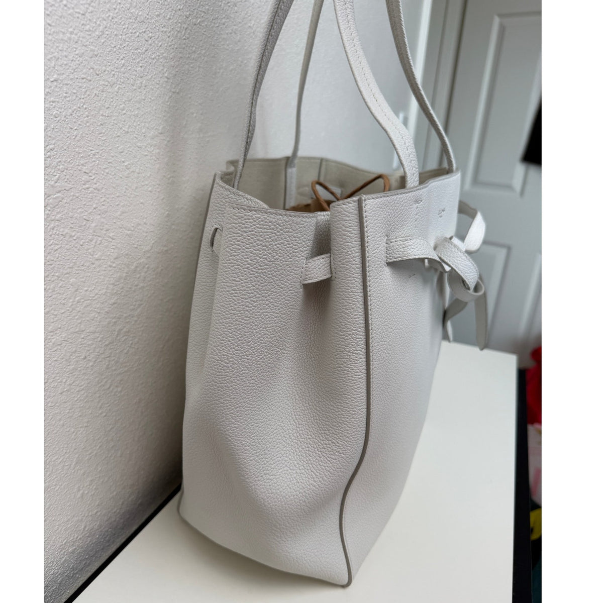 Celine Medium Cabas Phantom Ivory Grained Calfskin Leather Tote Bag