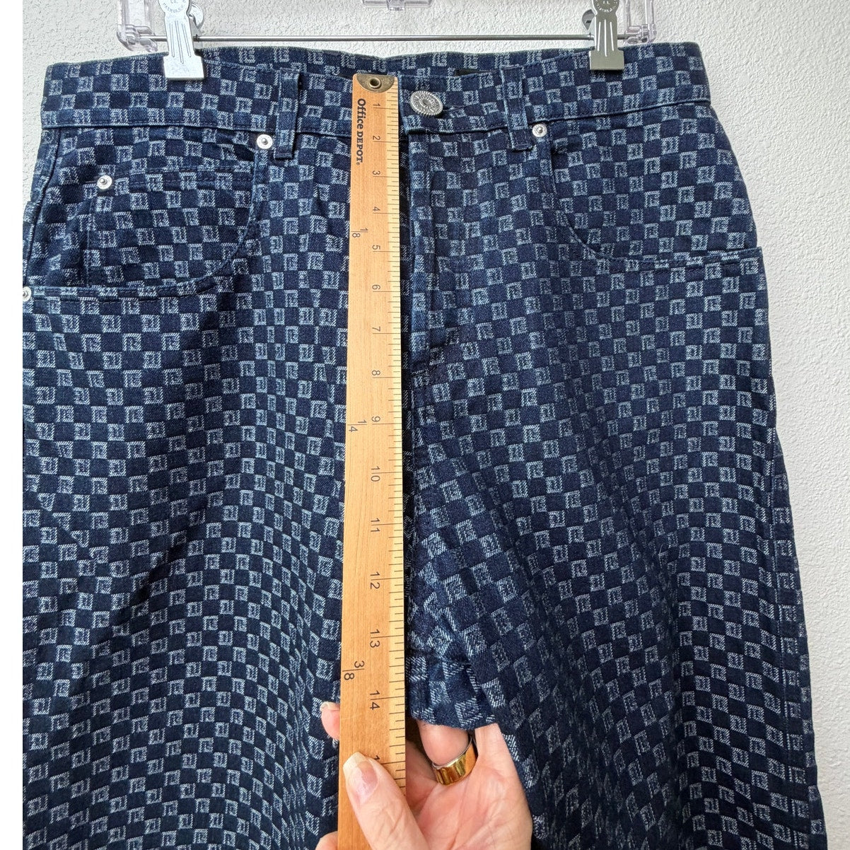 Balmain Men's 32 Blue Monogram Button Fly Wide Leg Jeans